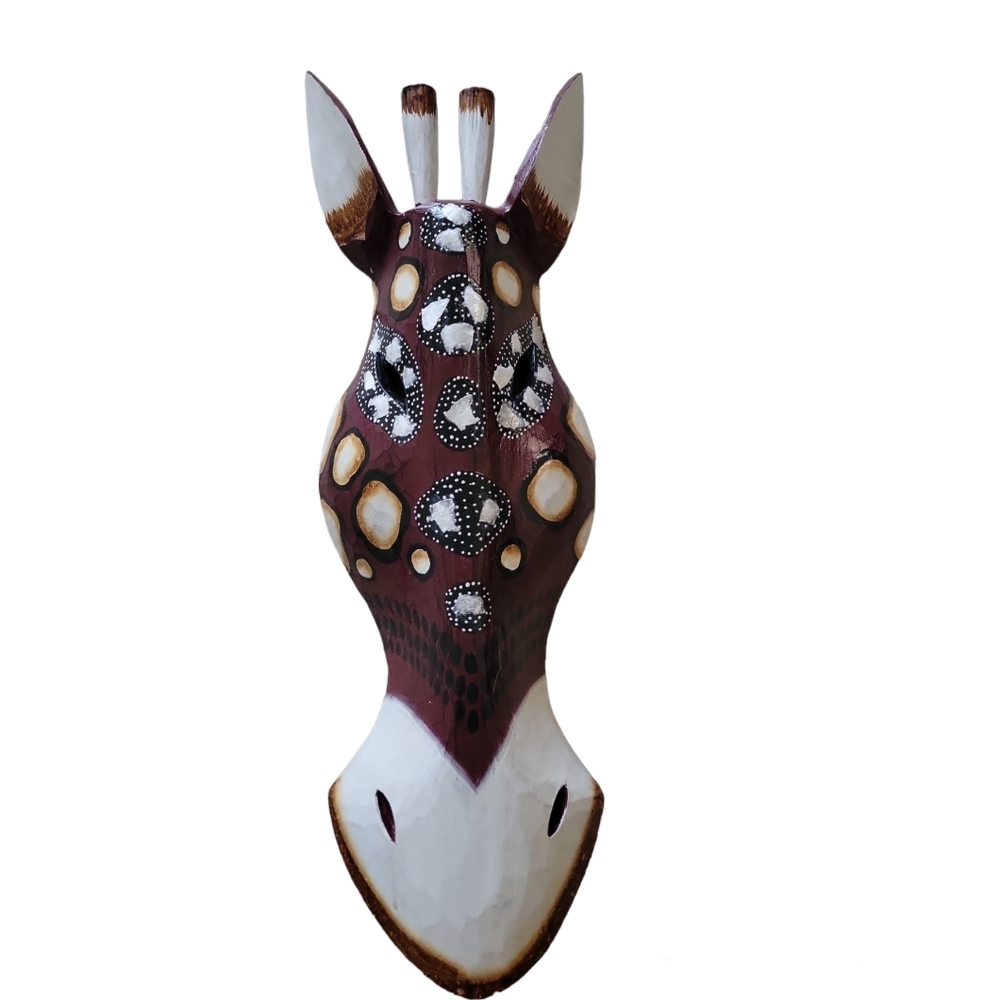 African Giraffe wood craft mask wall hanging decor hand crave wood Safari Decor